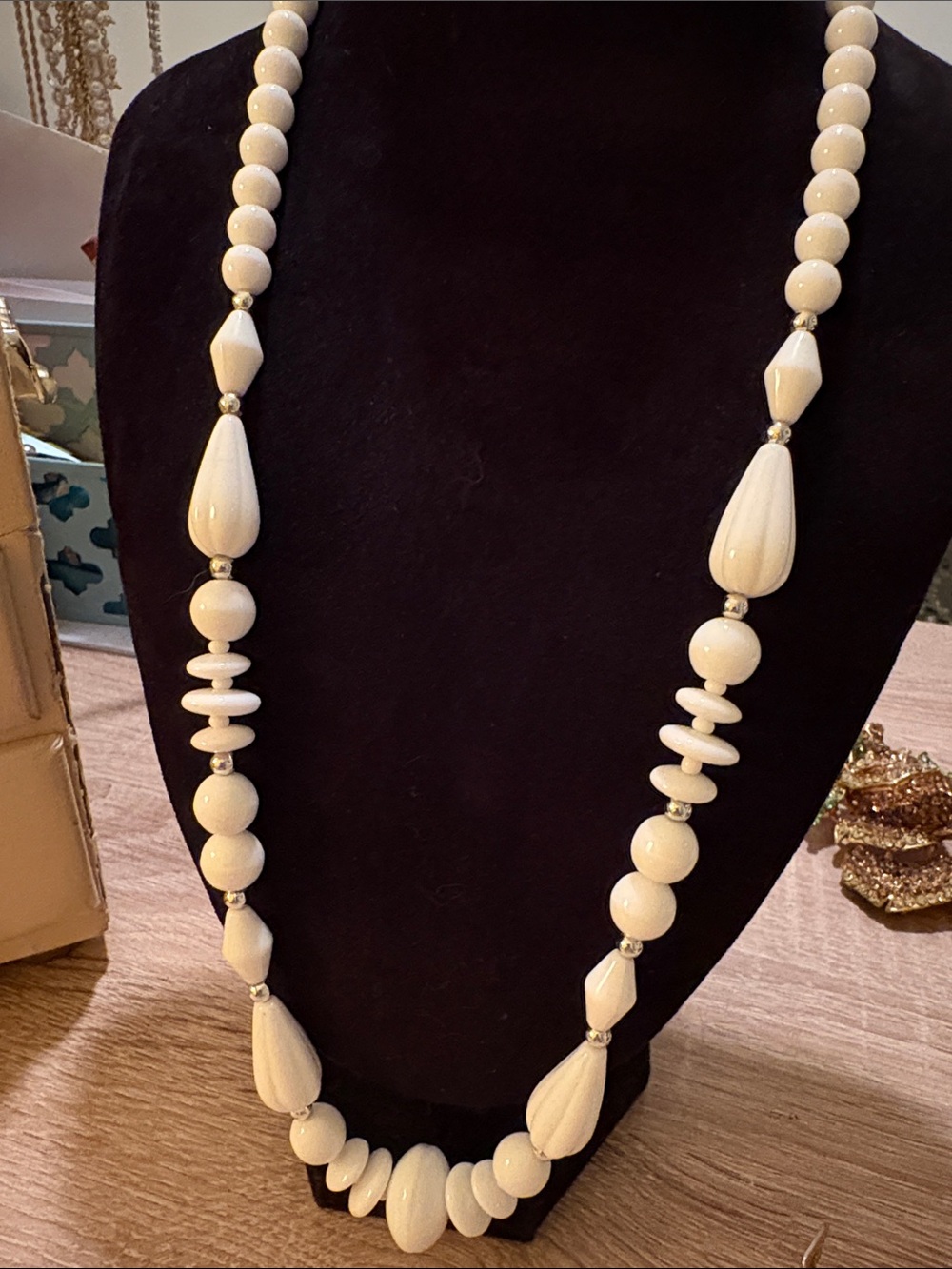 Vintage milk, glass bead necklace